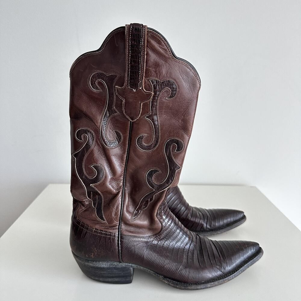 Rios of Mercedes Boots Womens 7B Brown Exotic Lizard Leather Pointed Toe 2700
